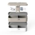 Dwupoziomowy lunchbox z 4 przegródkami i ze sztućcami w zestawie - Warm Grey 1,2