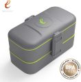 Dwupoziomowy lunchbox z 4 przegródkami i sztućcami w zestawie - Dark Grey Green 1,2 l