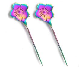 Ozdobne wykałaczki, pikery ze stali nierdzewnej - zestaw kolorowe Kwiaty 2 sztuki LEKKABOX