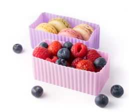 Zestaw 2 prostokątnych silikonowych pojemniczków do lunchboxów - różowo-fioletowe (Rosa/Flieder)