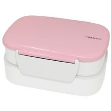 Dwupoziomowy, japoński lunchbox o pojemności 1,3 litra - widelec i przegródka w zestawie - Candy Pink