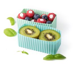 Zestaw 2 prostokątnych silikonowych pojemniczków do lunchboxów - Pastell