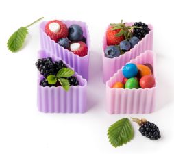 Zestaw 4 trójkątnych silikonowych pojemniczków do lunchboxów - Rosa/Flieder