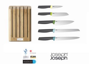 JOSEPH JOSEPH noże kuchenne ze stali nierdzewnej Elevate 5 sztuk w bambusowym bloku