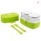 Dwupoziomowy szczelny lunchbox ze sztućcami i dwoma pojemniczkami w zestawie - Eseasons Green White 1 litr
