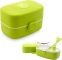 Dwupoziomowy szczelny lunchbox ze sztućcami i dwoma pojemniczkami w zestawie - Eseasons Green White 1 litr