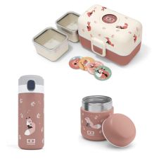 Zestaw Monbento Fox - lunchbox Tresor + butelka termiczna + termos