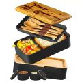 Umami - szczelny bento lunch box 1,2 l z bambusową pokrywką Torii de Miyajima + sztućce, przegródki i pojemniczki w zestawie
