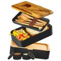 Umami - szczelny bento lunch box 1,2 l z bambusową pokrywką Fuji Mount + sztućce, przegródki i pojemniczki w zestawie