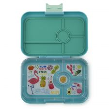 Duży, szczelny lunchbox z 4 przegródkami - Yumbox Tapas Antibes Blue Flamingo