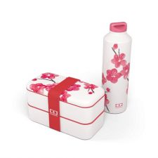 Zestaw - lunchbox MONBENTO Original + termos - japońskie kwiaty (edycja limitowana)