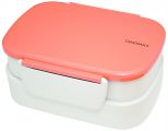 Dwupoziomowy, japoński lunchbox o pojemności 1,3 litra - koralowy z widelcem i przegródką