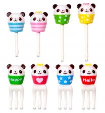 Zestaw zachęcający dziecko do jedzenia - ozdobne wykałaczki i widelczyki 8 sztuk - Pandy w kubeczkach