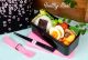 Oryginalny, japoński, czarno-różowy lunchbox o pojemności 0,7 litra - w zestawie pałeczki i torebka