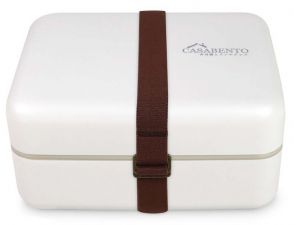 Dwupoziomowy, duży, japoński lunchbox o pojemności 1,2 litra - biały z brązową opaską