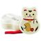Japoński bento box z widelcem - biały kot przynoszący szczęście - Maneki Neko