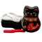 Japoński bento box z widelcem - czarny kot przynoszący szczęście - Maneki Neko